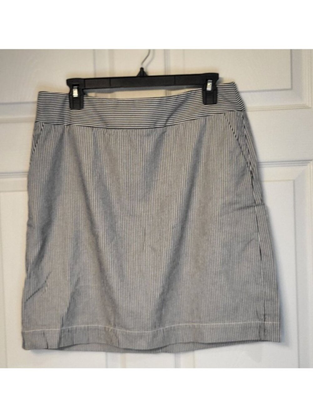 Talbots Blue/White Cotton/Spandex Striped Skirt Size 12 Casual Capsule Spring